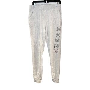 Disney Parks Minnie Mouse Gray Lounge Joggers Pink Bow Print Casual Activewear L